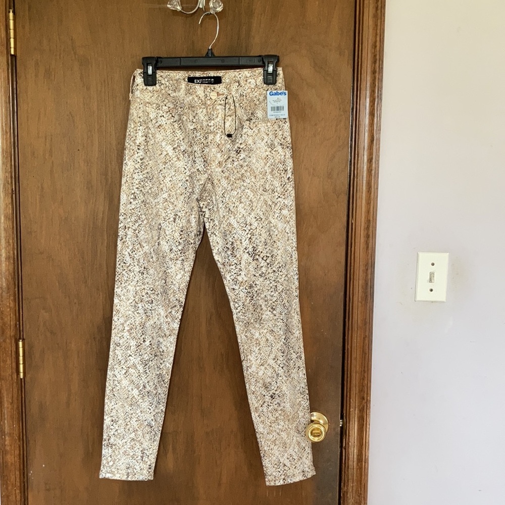 Express snakeskin print animal print metallic accent skinny midrise stretch 00 - Picture 10 of 17
